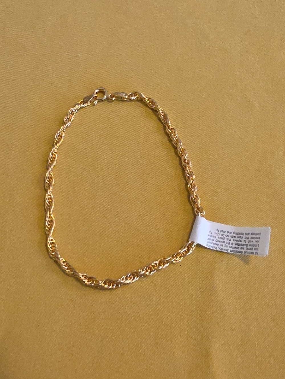 NWT - Technibond Brand Plated Gold Rope Chain Bracelet - Marked 925 Italy
